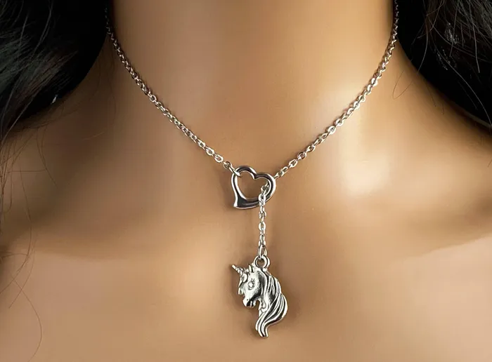 Captive Collars Unicorn Heart Necklace Submissive Day Collar Y Lariat 247 Wear Necklaces