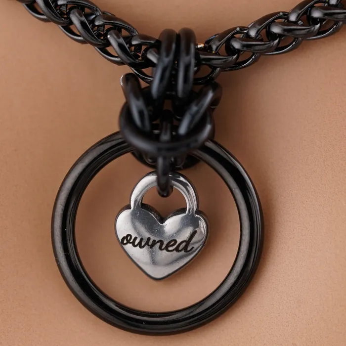 Custom Heart Pendant Black Wheat Chain Captive Collars Necklaces