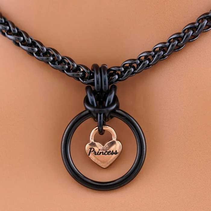 Custom Heart Pendant Black Wheat Chain Captive Collars Necklaces