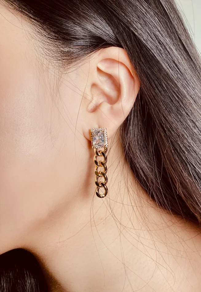 Earrings Gold Chain with Rectangular Crystal Earring Refined by AnnaKaci
