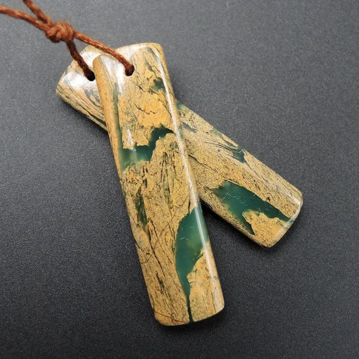 Earrings Intrinsic Trading Drilled Natural Green Canyon Jasper Earring Pair Rectangle Cabochon Cab Pair Drilled Matched Earrings Bead Pair E1700