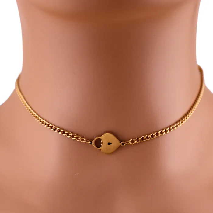 Gold Heart Lock Captive Collars Necklaces