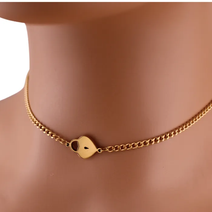 Gold Heart Lock Captive Collars Necklaces