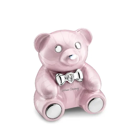 LoveUrns CuddleBear Child Urn Pearl Pink Pol Silver wCrystal Rings