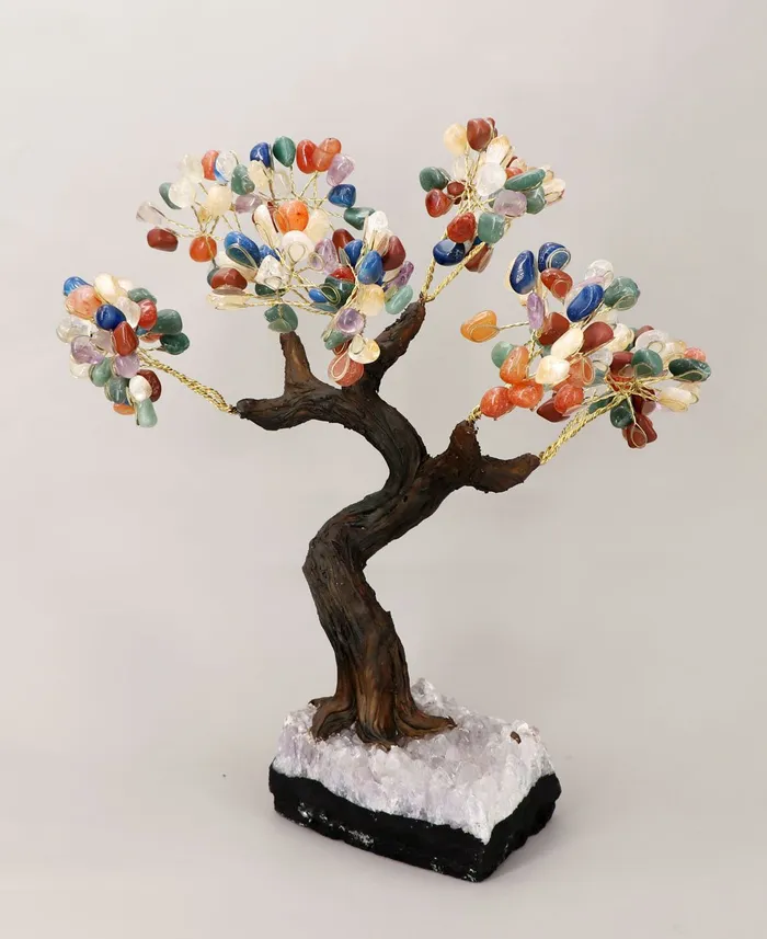 Necklaces Buddha Groove Premium Multicolored Rainbow Gemstone Bonsai Tree 180 Stones