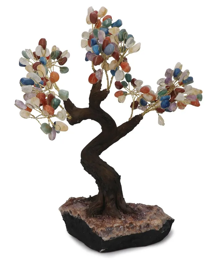 Necklaces Buddha Groove Premium Multicolored Rainbow Gemstone Bonsai Tree 180 Stones