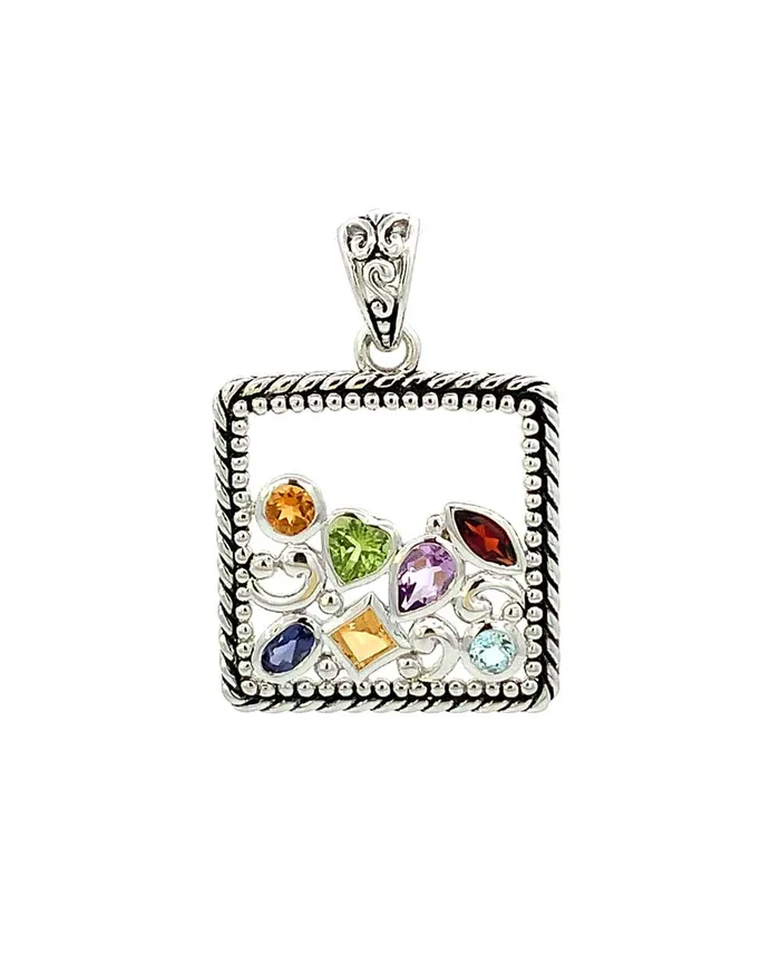 Necklaces Buddha Groove Sterling Silver Mixed Geometry Square Chakra Rainbow Pendant