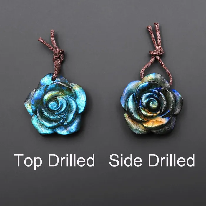 Necklaces Intrinsic Trading AAA Hand Carved Natural Labradorite Rose Flower Pendant 30mm Gemstone Focal Bead