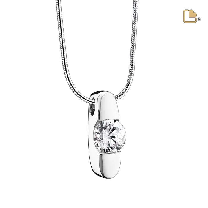 Necklaces LoveUrns Treasure Hope with Clear Crystal Rhodium Plated Sterling Silver Cremation Pendant