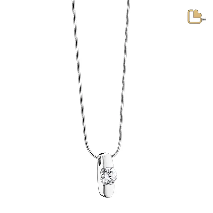 Necklaces LoveUrns Treasure Hope with Clear Crystal Rhodium Plated Sterling Silver Cremation Pendant