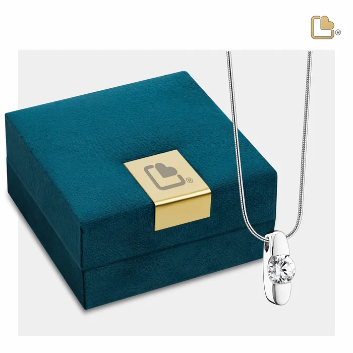Necklaces LoveUrns Treasure Hope with Clear Crystal Rhodium Plated Sterling Silver Cremation Pendant
