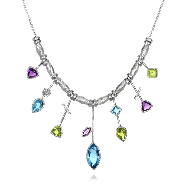 Necklaces Q Evon 7 Stick Edge Necklace Blue Topaz