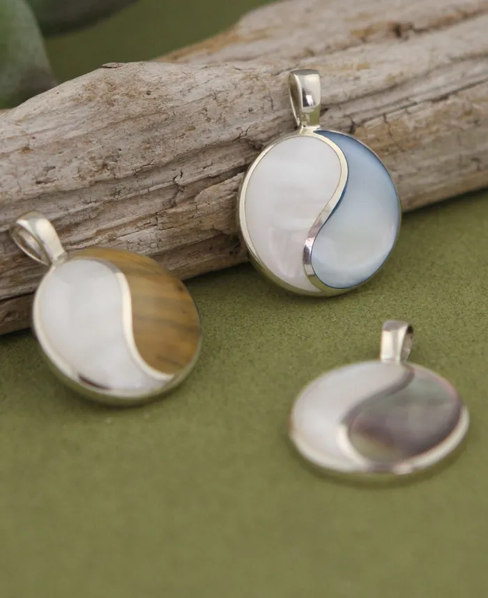 Necklaces Sterling Silver Mother of Pearl Yin Yang Pendant Buddha Groove