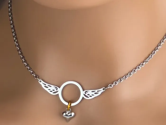 Submissive Day Collar Angel Wings Necklace Pick your color Locking Option 247 Wear Captive Collars Necklaces