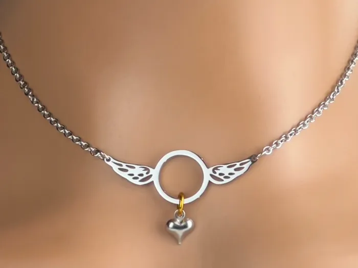 Submissive Day Collar Angel Wings Necklace Pick your color Locking Option 247 Wear Captive Collars Necklaces