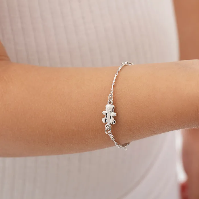 5 Teddy Bear Tag ID Baby Toddler Bracelet Figaro Sterling Silver Baby ID Bracelets Bracelets