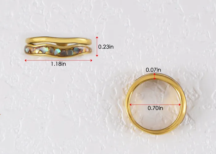 Alialng Golden Tone Titanium Steel Abalone Shell Inlay Promise Rings for Men Women Couples Wedding Band Double Layers ALILANGCOM Rings