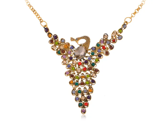 Alilang Ornate Multicolored Adorned Peacock Chain Necklace Necklaces