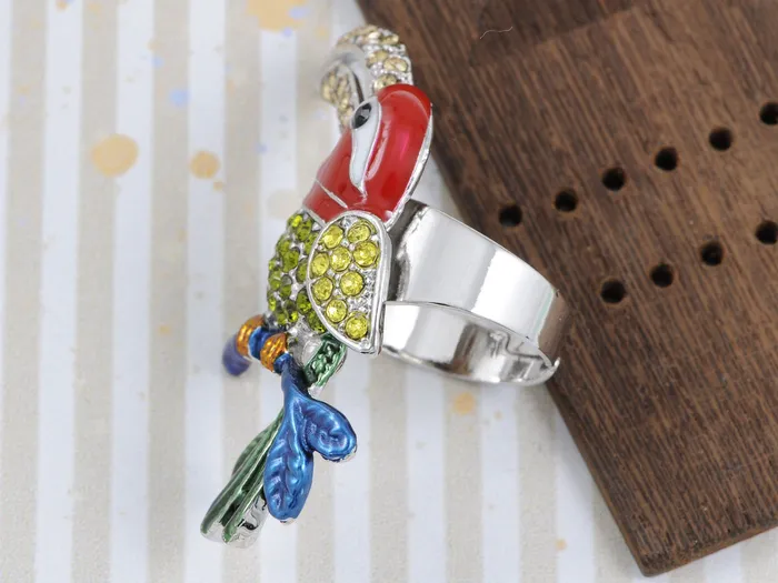 Alilang Rings Colorful Tropical Toucan Bird Beak Enamel Peridot Topaz Ring