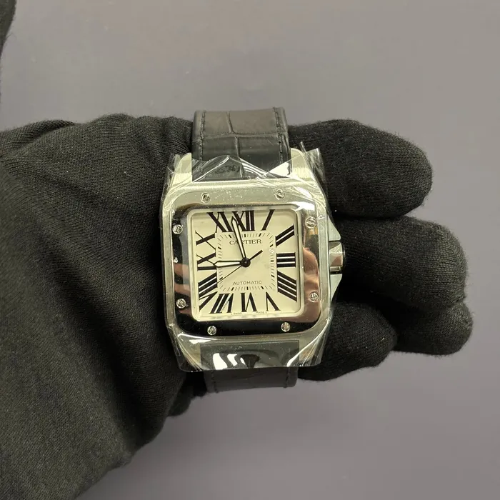 Cartier Santos 100 413mm Silver Dial Ref W20073X8 Happy Jewelers Rings