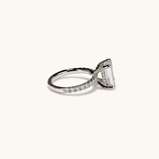 Happy Jewelers 298 Emerald Lab Diamond Engagement Ring with Hidden Halo Rings