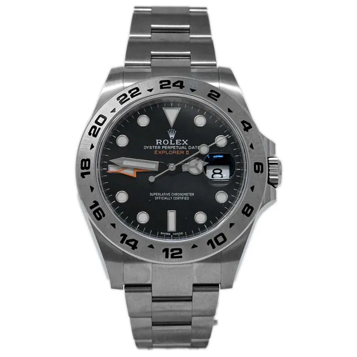Happy Jewelers Bracelets Rolex Mens Explorer II Stainless Steel 42mm Black Stick Dot Dial Watch Reference 216570