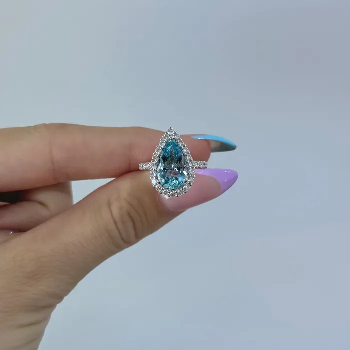 Happy Jewelers Pear Aquamarine and Diamond Ring Rings