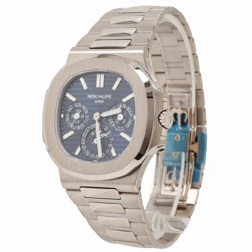 Happy Jewelers Watches Patek Philippe Mens Nautilus White Gold 40mm Blue Sunburst Dial Watch Reference 57401G