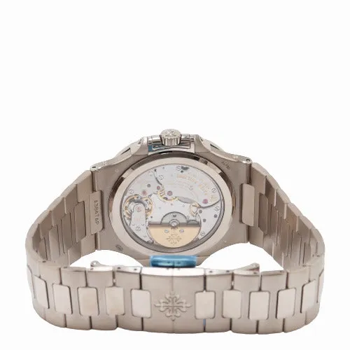 Happy Jewelers Watches Patek Philippe Mens Nautilus White Gold 40mm Blue Sunburst Dial Watch Reference 57401G