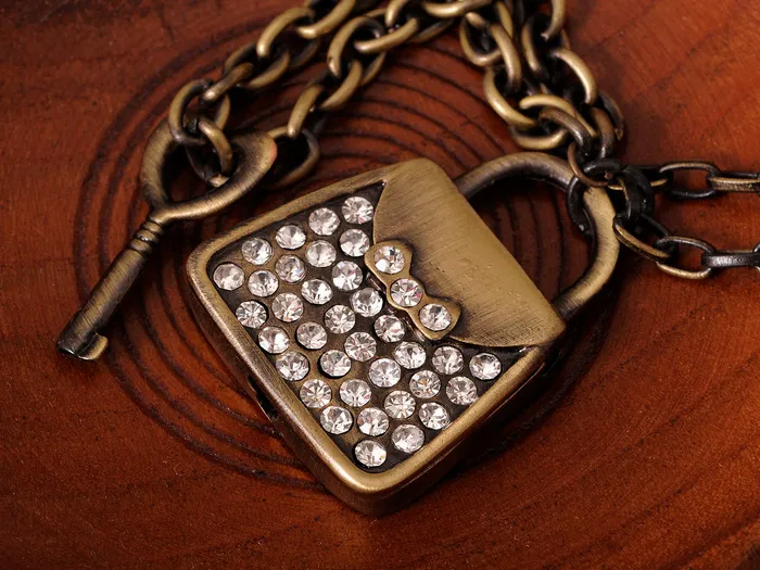 Necklaces Antique Brass Lock Key Secret Locket Pendant Necklace Alilang