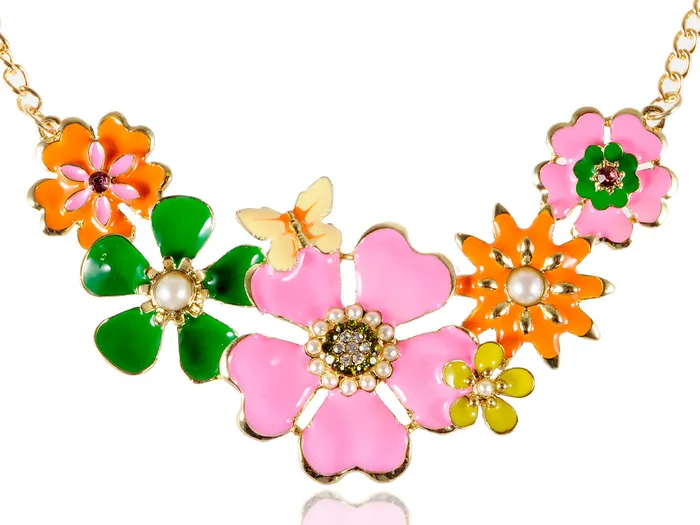 Pearl Floral Pink Multicolor Enamel Flower Bib Statement Necklace Alilang Necklaces Pearl Floral Pink Multicolor Enamel Flower Bib Statement Necklace Alilang Necklaces