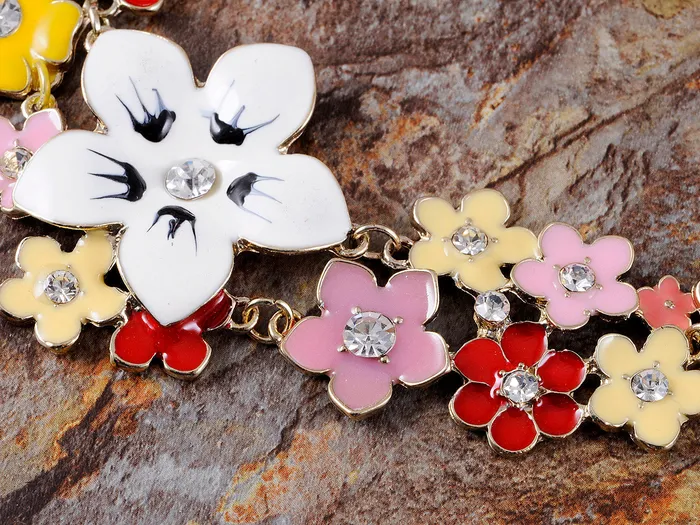 Pearl Floral Pink Multicolor Enamel Flower Bib Statement Necklace Alilang Necklaces
