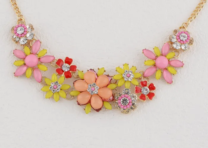 Pearl Floral Pink Multicolor Enamel Flower Bib Statement Necklace Alilang Necklaces