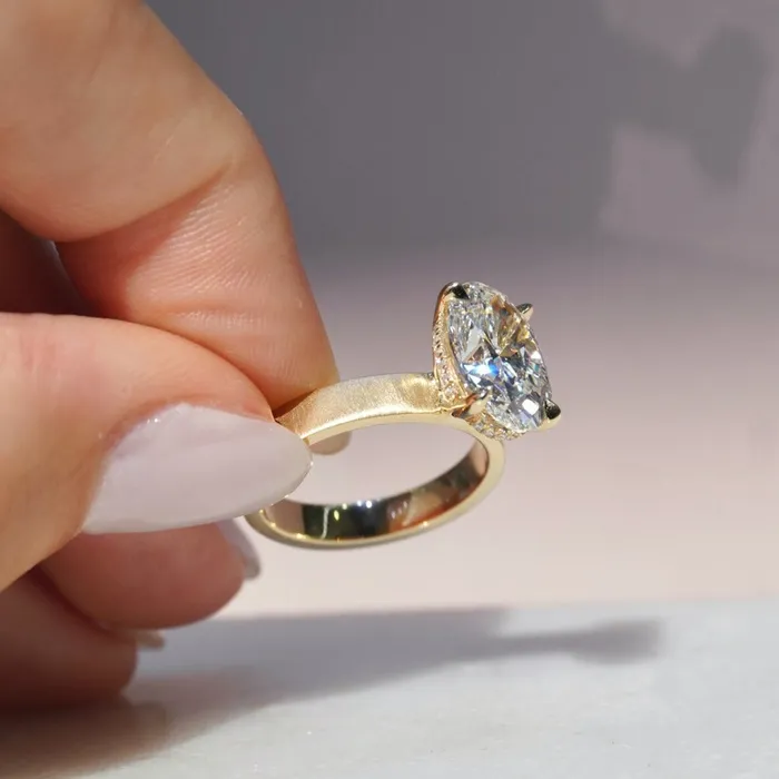 Rings Happy Jewelers 359 Oval Lab Diamond Engagement Ring with Satin Solitaire Setting