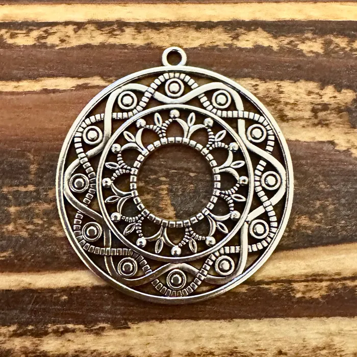 Rings Premium Pewter BCB0555 Antique Silver Open Filigree Disc Pendant 43mm Pkg 1