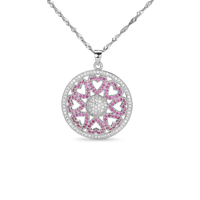 Sterling Silver Pendant Necklace with Crystal Hearts Fierce Lynx Bazaar Necklaces