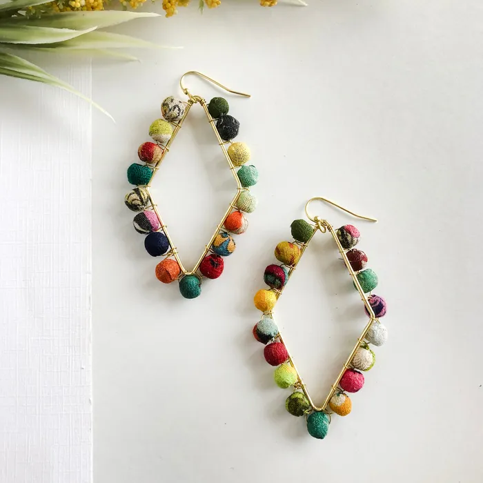 WorldFinds Earrings Kantha Dotted Diamond Earrings