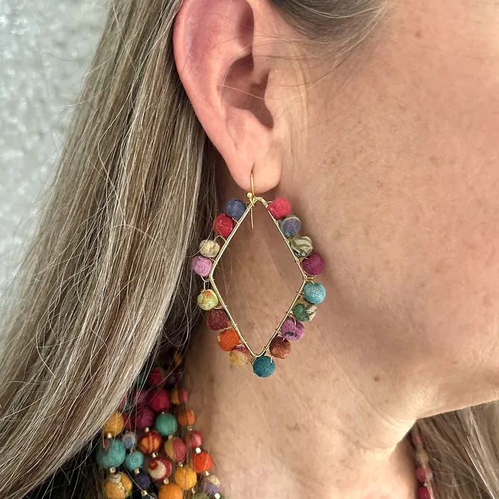 WorldFinds Earrings Kantha Dotted Diamond Earrings